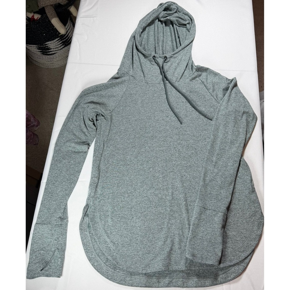 Athleta Uptempo Hoodie Sweatshirt Heathered Green Grey Thumbhole XS